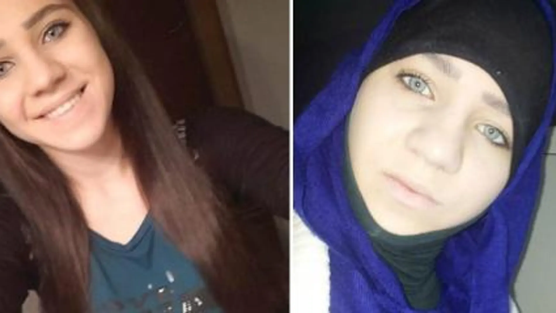 Imagen de la joven Sabina Selimovic, a la izquierda con aspecto occidental y a la derecha con la cabeza cubierta. de su conversión al Islam.