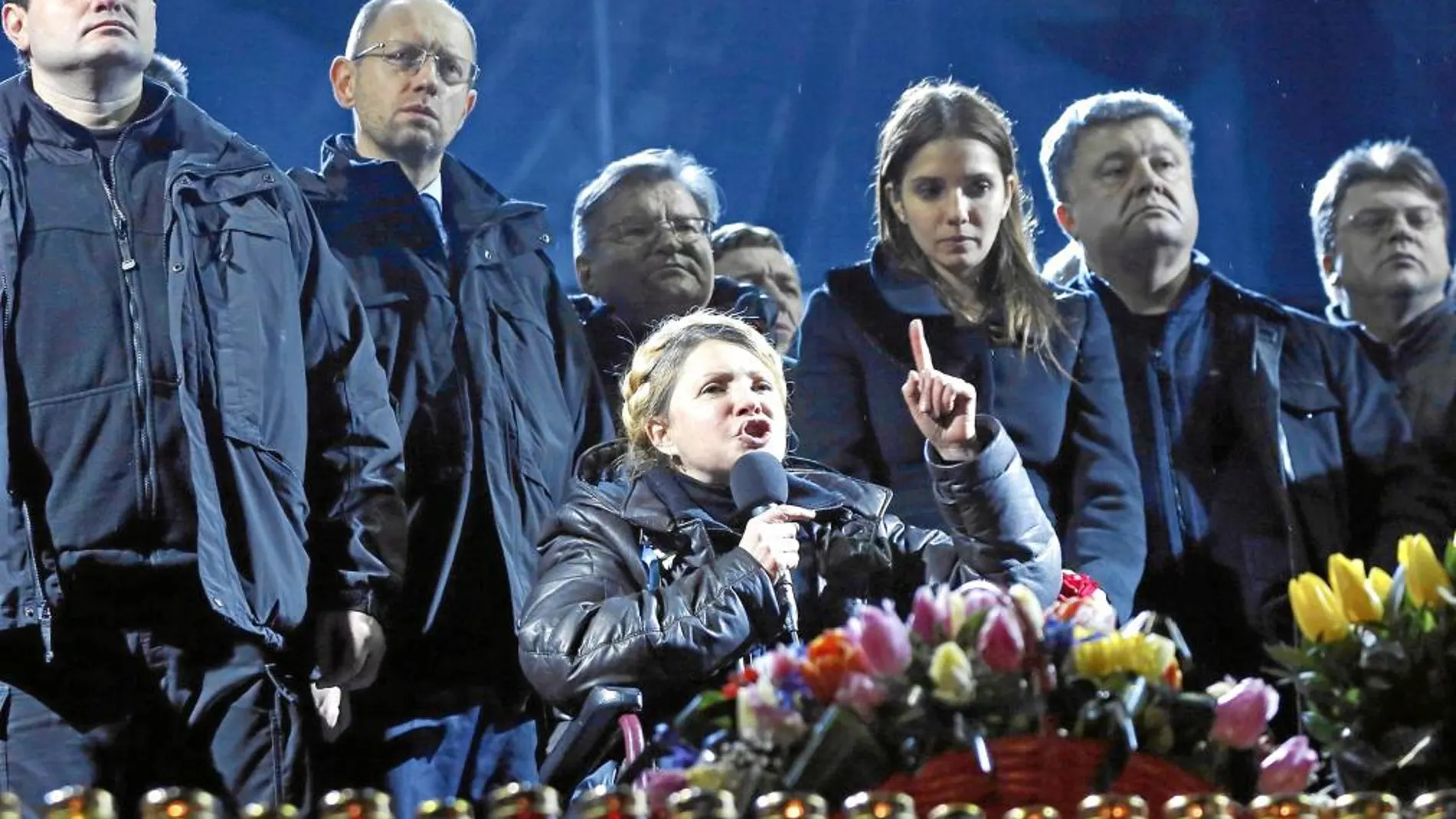 La ex primera ministra Timoshenko, tras ser liberada, se desplazó a Kiev, desde donde se dirigió a los miembros del Euromaidan