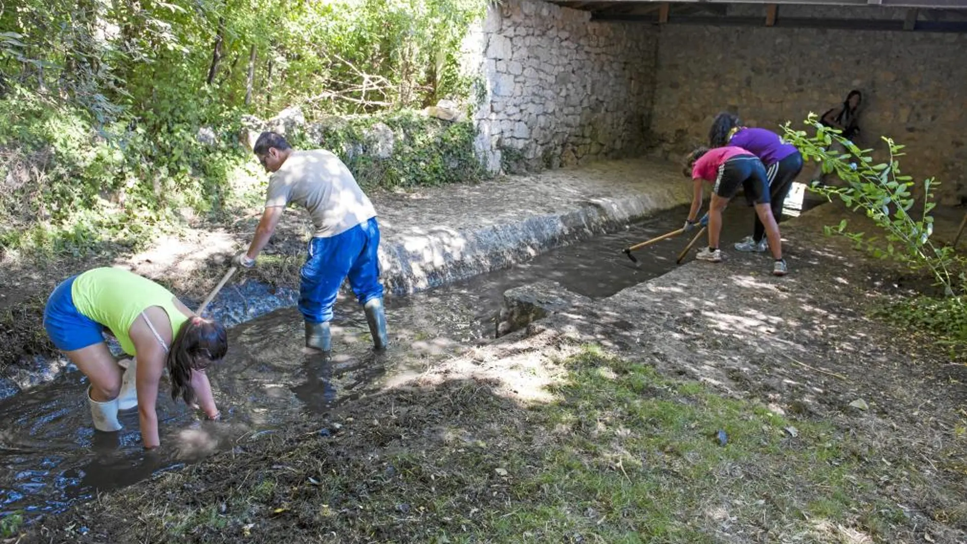 Varios jóvenes participan en el Campo de Trabajo de Atapuerca realizando labores de recuperación medioambientales