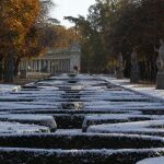 Vista desde el Retiro nevado en Madrid