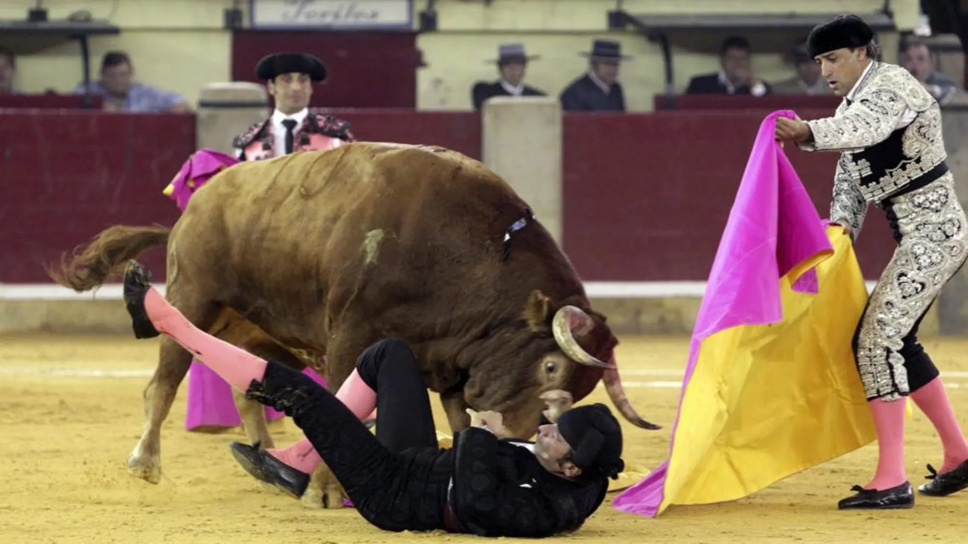 Imagen de la cogida sufrida por Manuel Carbonell el pasado jueves