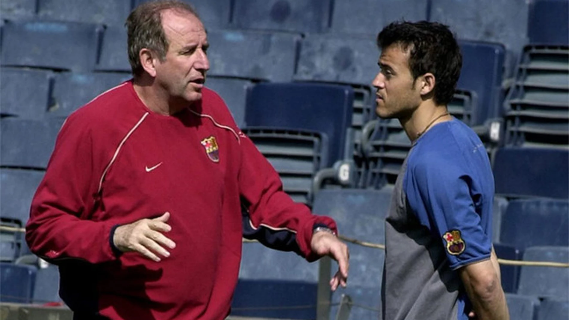 Rexach y Luis Enrique, entonces técnico y jugador del Barcelona de la temporada 2001-02