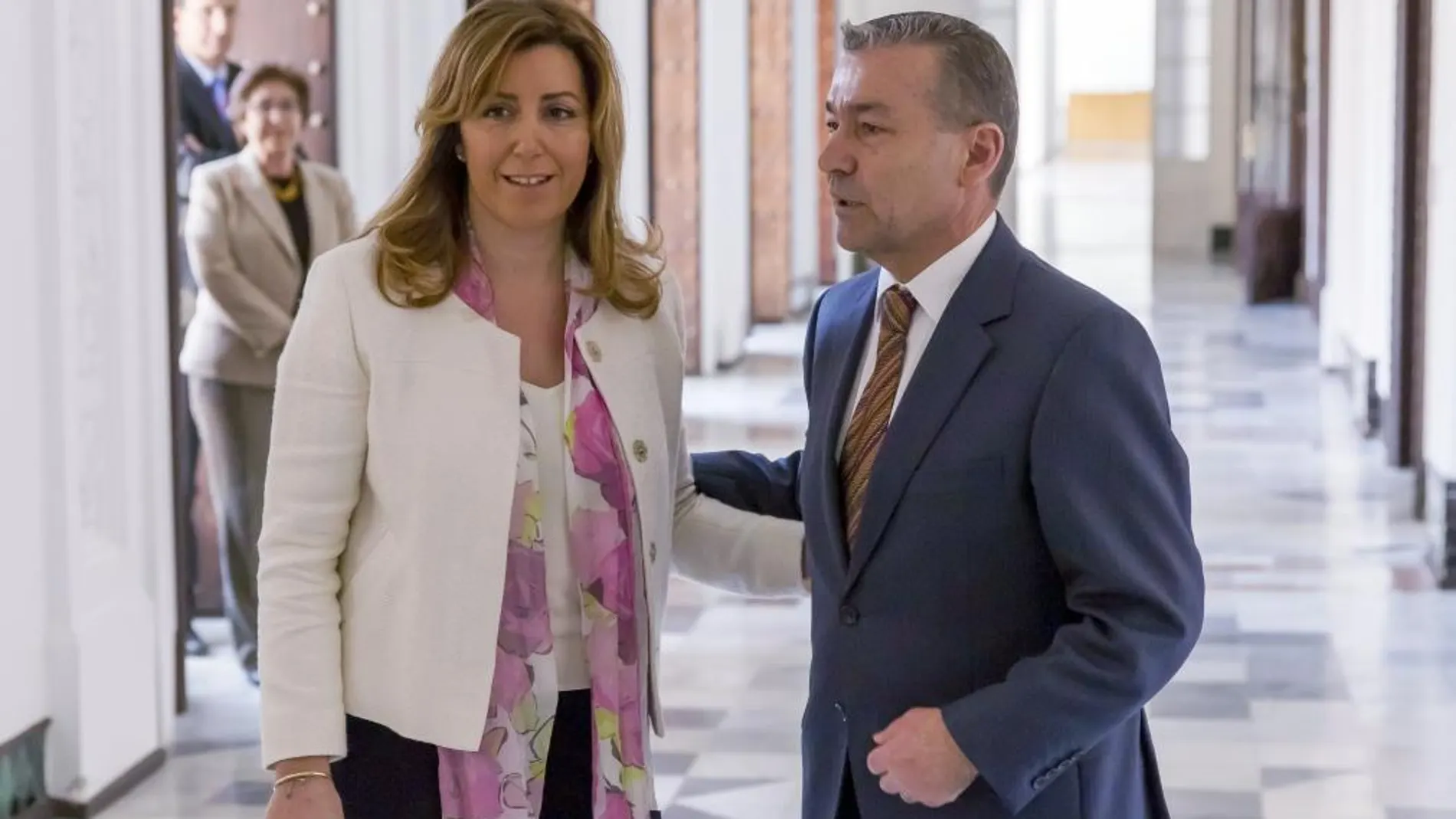 La presidenta de la Junta, Susana Díaz, y el presidente del Gobierno de Canarias, Paulino Rivero, ayer en San Telmo