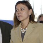 María Dolores de Cospedal, acompañada de Esteban González Pons (2ºd), hoy en Melilla.