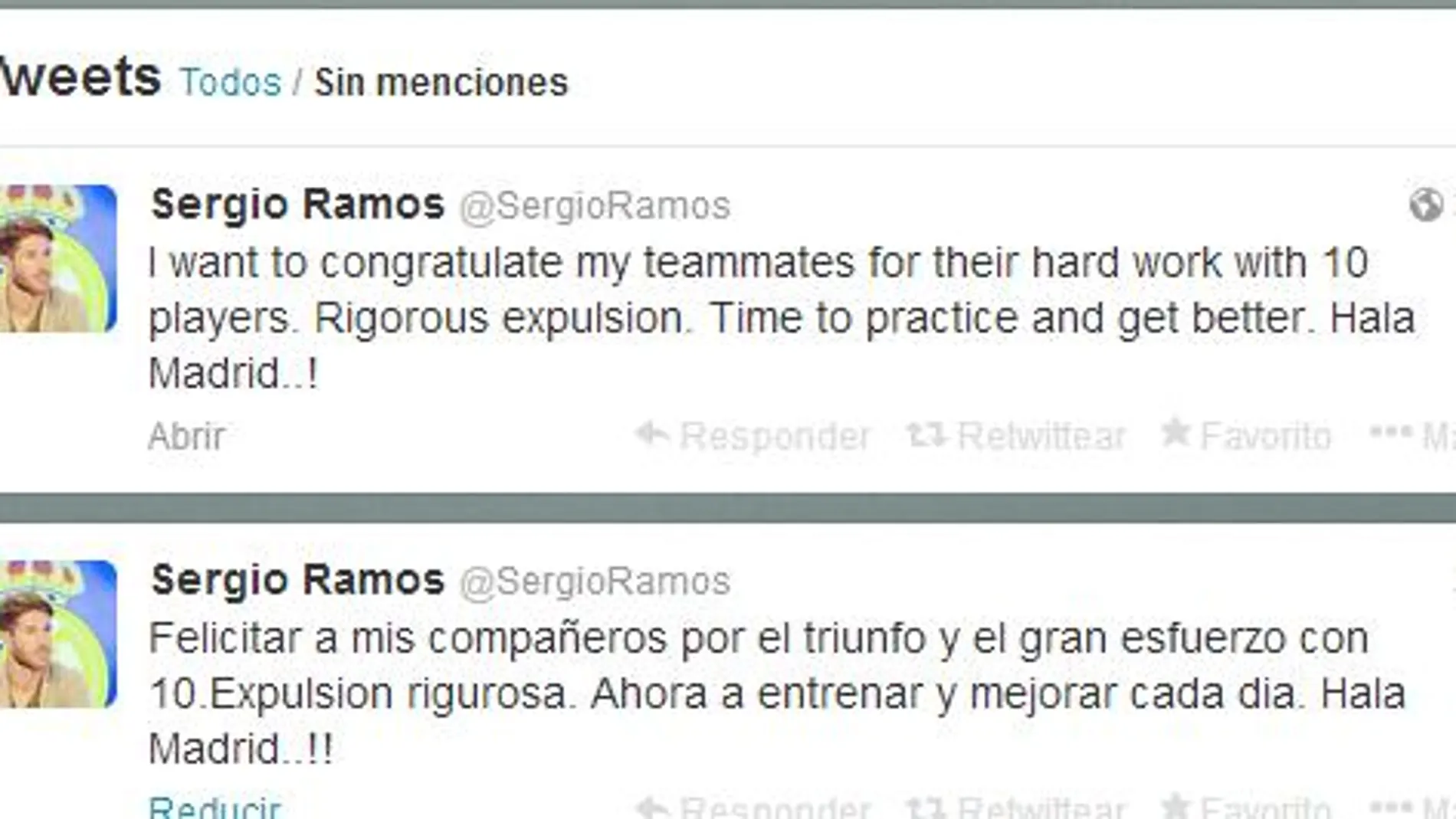 Texto de Sergio Ramos esta mañana a través de las redes sociales