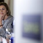 La presidenta de Castilla-La Mancha, María Dolores de Cospedal, durante su intervención en un desayuno informativo