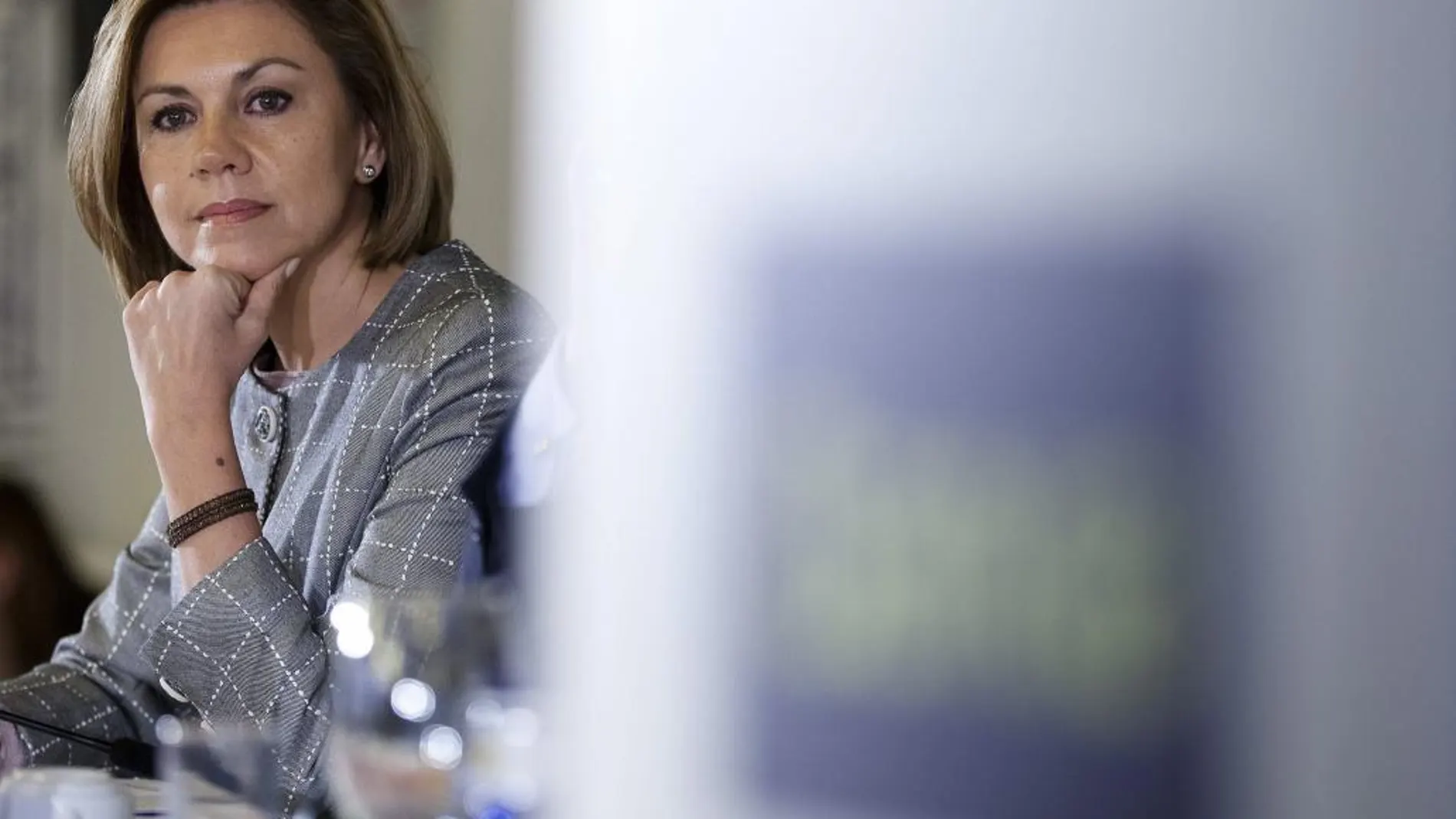 La presidenta de Castilla-La Mancha, María Dolores de Cospedal, durante su intervención en un desayuno informativo