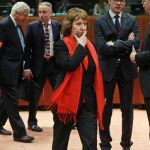 Catherine Ashton, durante la reunión de ministros de Exteriores de la UE.
