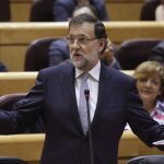 El presidente del Ejecutivo, Mariano Rajoy, responde a una de las preguntas hoy en la sesión de control al Gobierno en el pleno del Senado