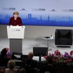 La canciller alemana, Angela Merkel, hoy en la Conferencia de Seguridad de Múnich (MSC)