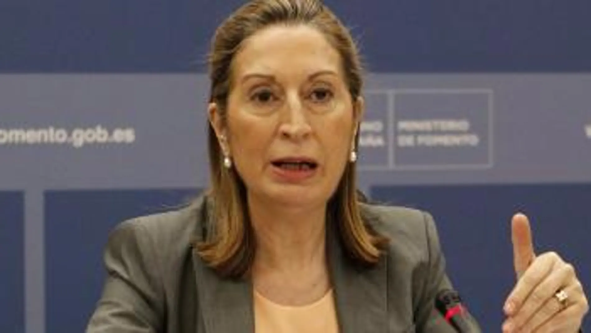 Ana Pastor, durante su intervención en la rueda de prensa hoy en Madrid para presentar las tarifas aeroportuarias para 2015.