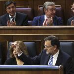El presidente del Gobierno, Mariano Rajoy, durante el pleno del Congreso que aprobará la ley orgánica por la que se hace efectiva la abdicación del Rey
