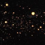 Impresión artística de exoplanetas en la Vía Láctea