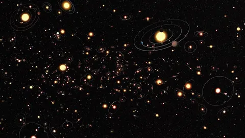 Impresión artística de exoplanetas en la Vía Láctea