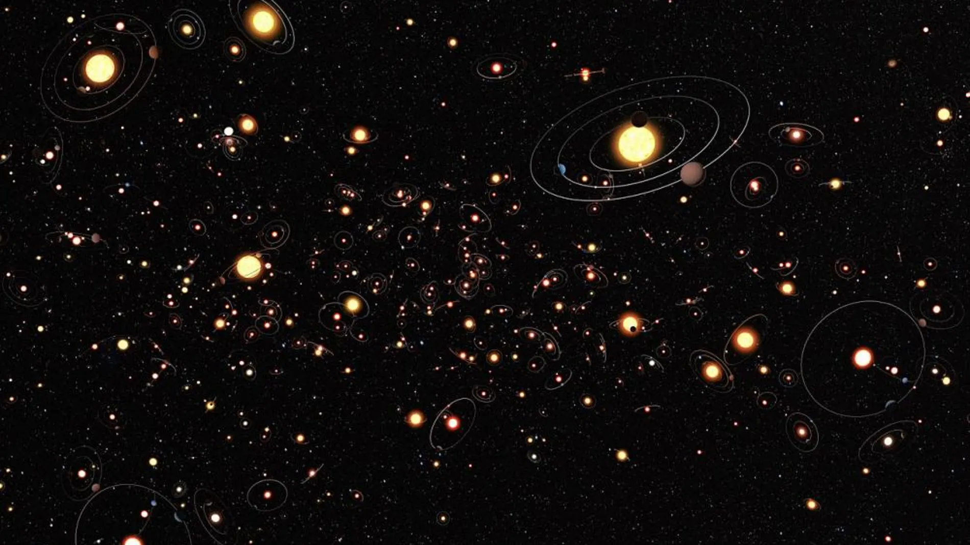 Impresión artística de exoplanetas en la Vía Láctea