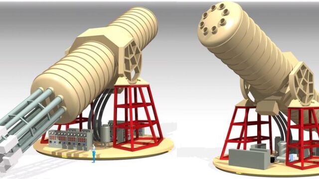 Recreación del telescopio de axiones IAXO, una colaboración internacional con participación española que se pretende construir en el CERN