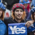 Proindependentistas escoceses en un acto de campaña a favor del "sí"