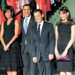 Michelle y Barack Obama, ayer en Estrasburgo, en compañía de Nicolas Sarkozy y Carla Bruni