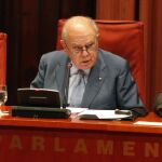 El expresidente de la Generalitat, Jordi Pujol, durante su comparecencia ante la comisión de Asuntos Institucionales del Parlament de Cataluña donde ha acudido para explicar sus cuentas en el extranjero.