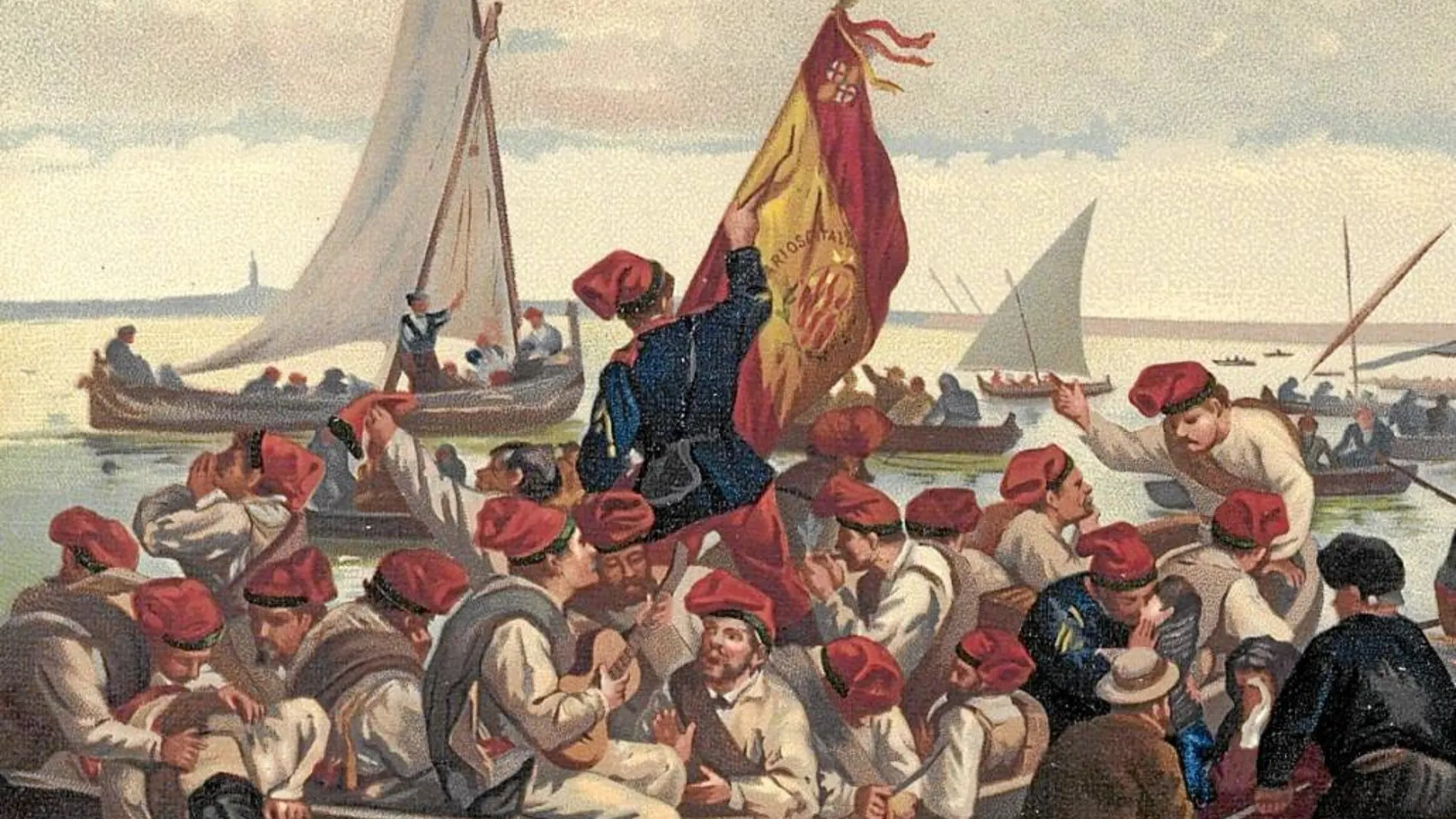 El cuadro «Desembarco de voluntarios catalanes en Cuba» (1892), del pintor Eduard Llorens