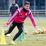 Cristiano Ronaldo, ambicioso durante el entrenamiento de ayer en Valdebebas