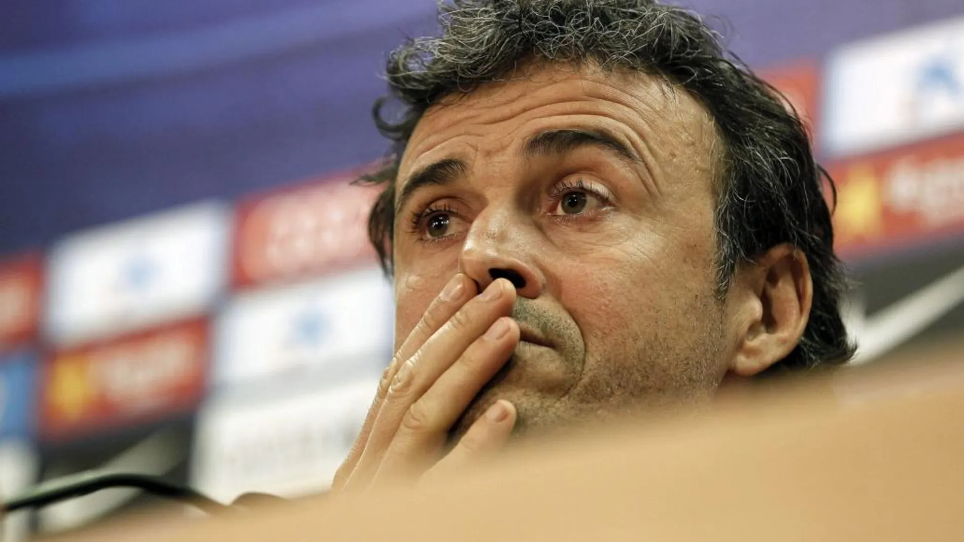 El entrenador del Barcelona, Luis Enrique Martínez, durante la rueda de prensa posterior al entrenamiento de hoy