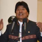 Evo Morales pronuncia un discurso en el Palacio de Gobierno en La Paz (Bolivia)