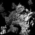 Fotografía de la Agencia Espacial Europea (ESA) hoy, jueves 13 de noviembre de 2014 y tomada por la cámara CIVA de una vista panorámica creada a partir de las dos primeras imágenes de CIVA del modulo Philae que confirma el aterrizaje en la superficie del cometa 67/P Churyumov-Gerasimenko.