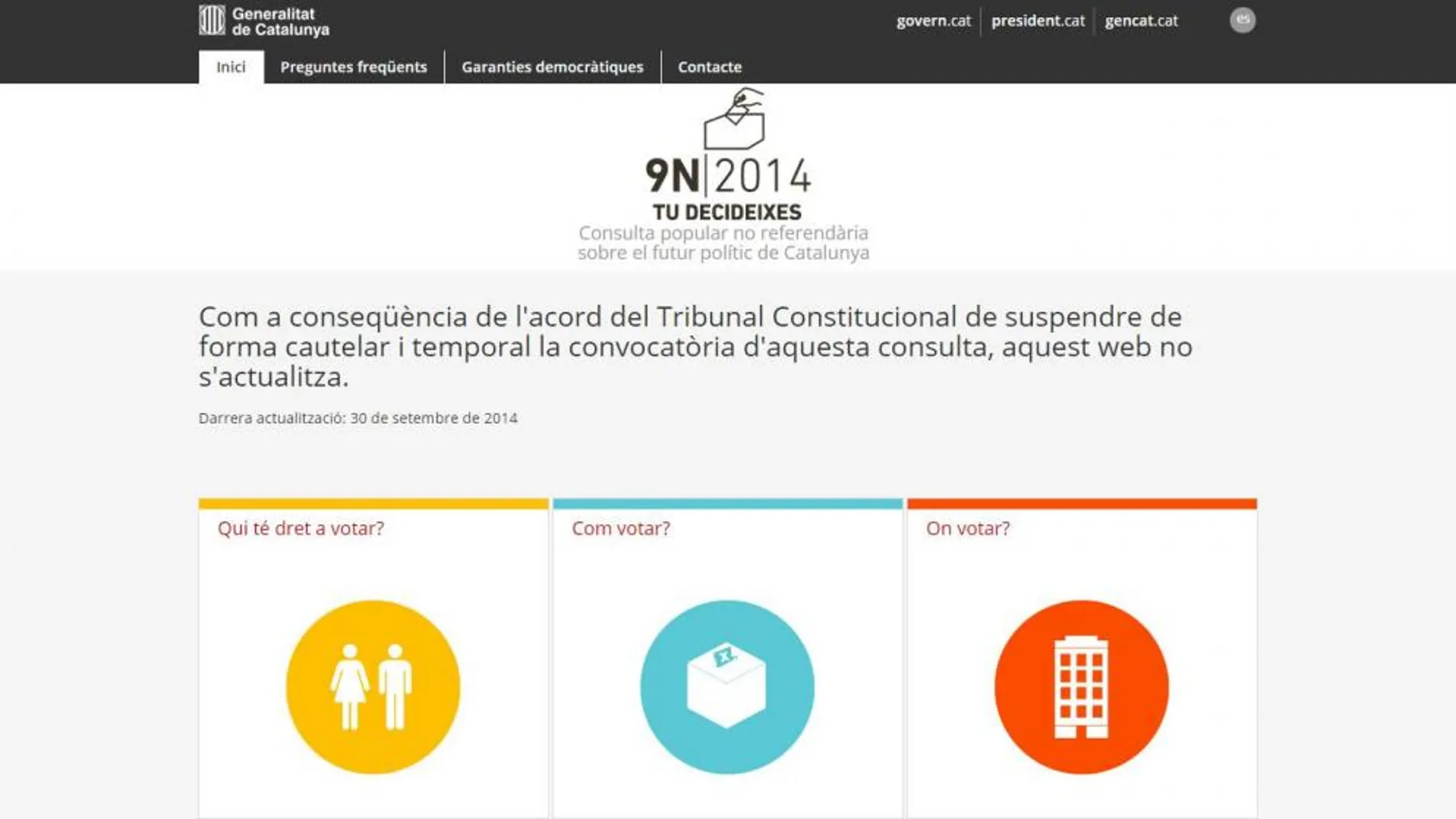 La web institucional de la consulta del 9N sigue activa pese a la suspensión del TC