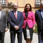 Juan Ignacio Zoido, Cristóbal Montoro, Carmen Crespo y Francisco Herrero, ayer en Sevilla