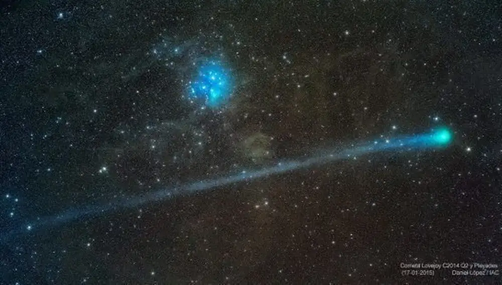 Fotografía facilitada por el Instituto de Astrofísica de Canarias que muestra al cometa Lovejoy.