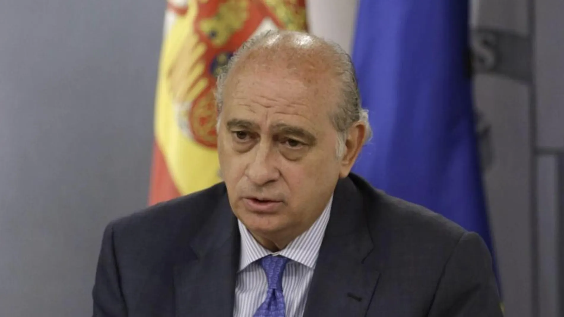 El ministro del Interior, Jorge Fernández Díaz, durante la rueda de prensa posterior a la reunión del Consejo de Ministros, hoy en el Palacio de la Moncloa.