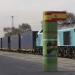 Llegada del primer tren de mercancías directo entre China y España hoy en la estación logística de Abroñigal en Méndez Álvaro