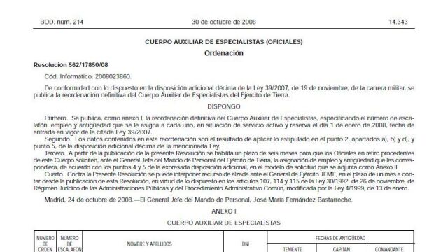 El Boletín Oficial de Defensa (BOD) de octubre de 2008 con la «reordenación definitiva»