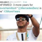 Twitter en el que Mercedes anuncia la renovación de Hamilton