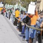 Empleados públicos convocados por el sindicato CSIF formaron ayer una cadena humana en el Palacio de San Telmo