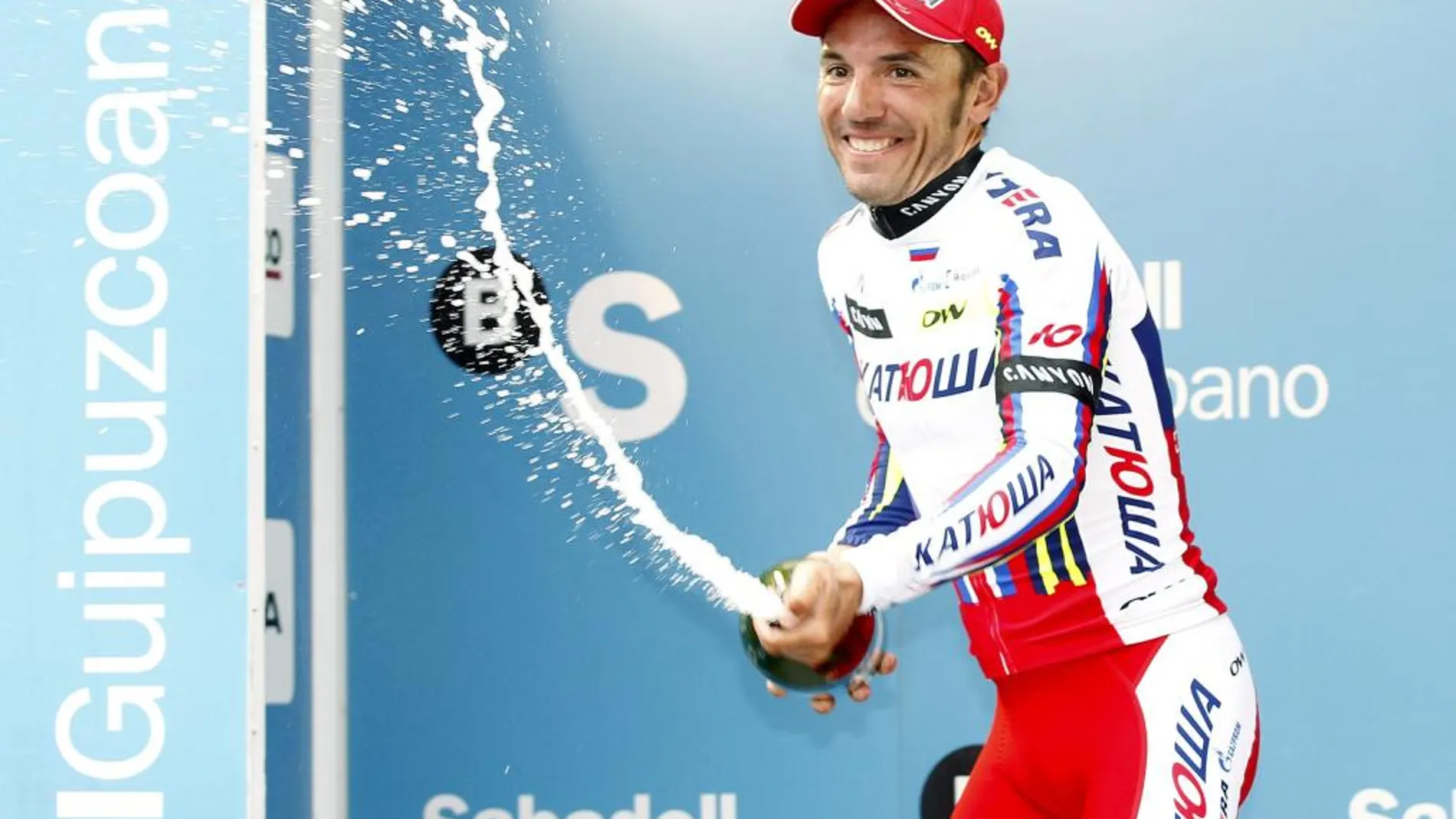 El ciclista catalán Joaquim 'Purito' Rodríguez (Katusha) en el podio