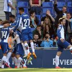 Los jugadores del RCD Espanyol celebran el gol de Sergio García al At de Bilbao