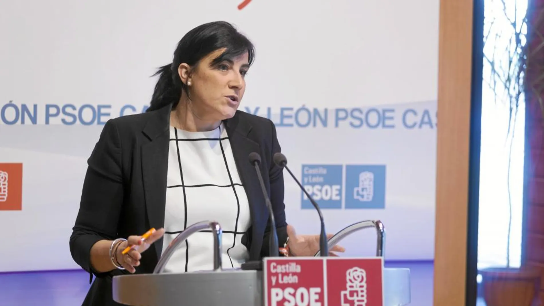 La secretaria de Organización, Ana Sánchez, durante el balance que hacía ayer de las elecciones