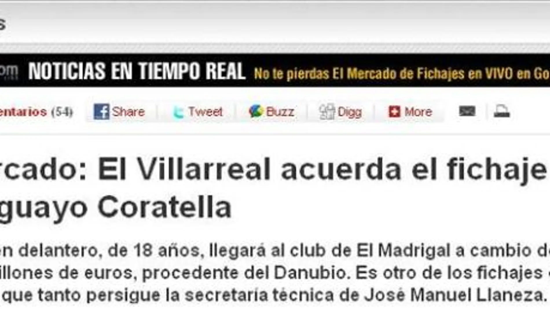 En la web se publicó que Néstor 'Colibrí' Coratella vestiría la camiseta del Villarreal, sin embargo, tal jugador no existe