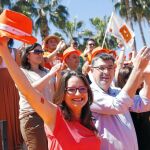 La líder de Compromís, Mónica Oltra, y el portavoz del partido, Enric Morera, en un acto de campaña
