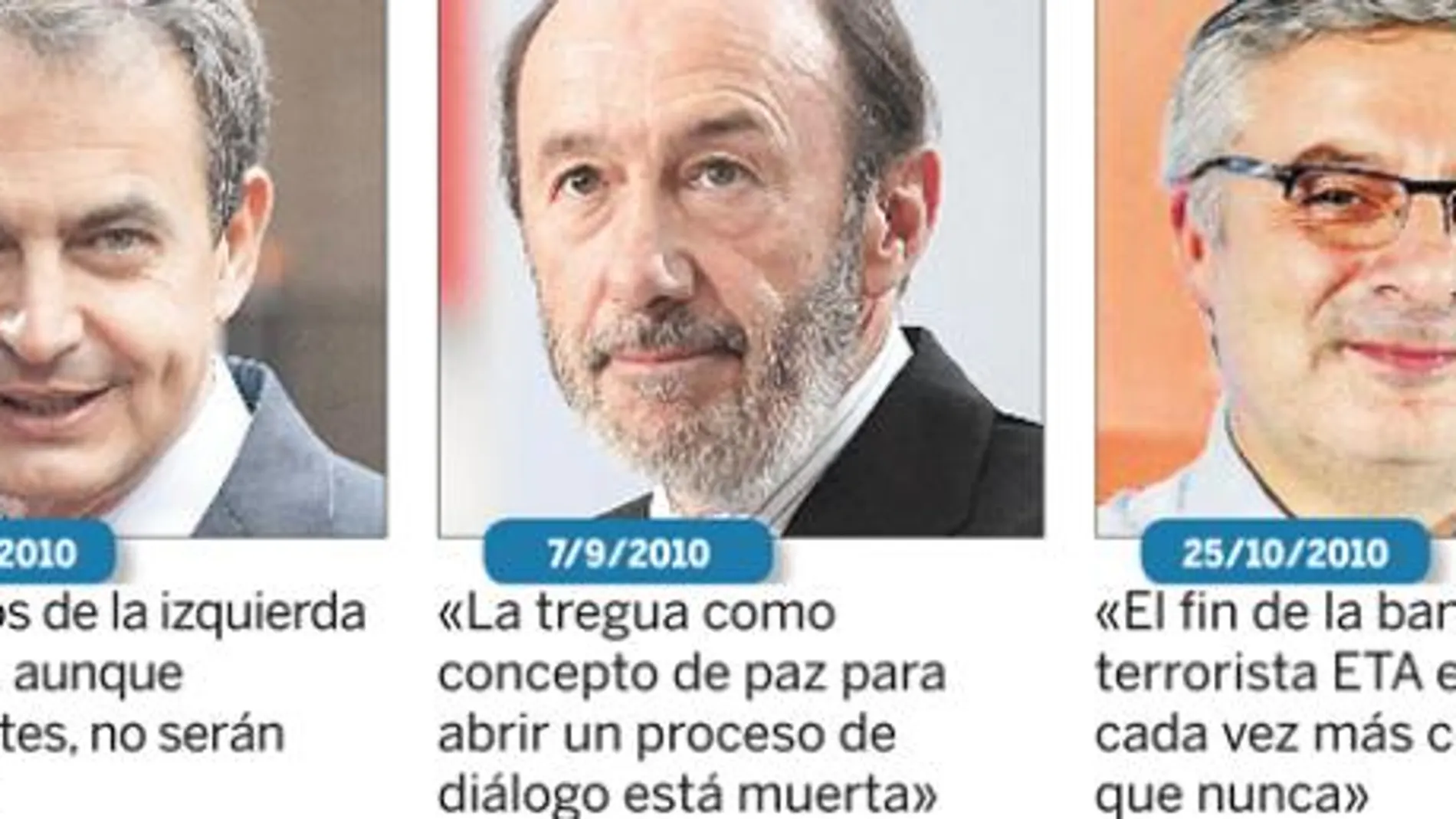 Declaraciones recientes de Zapatero, Rubalcaba y Blanco