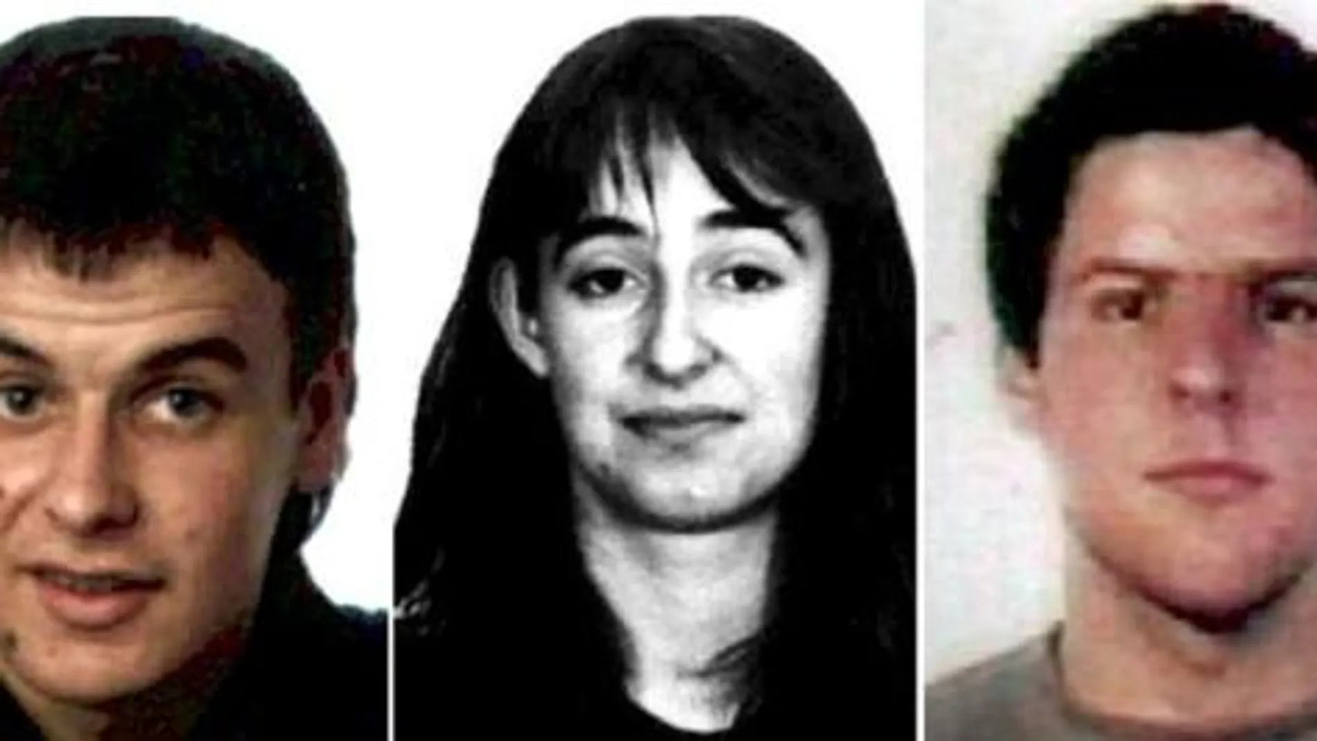 París impone 18 años de cárcel a Miren Itxaso Zaldúa (c), como responsable de logística del aparato militar de ETA hasta marzo de 2005, otros tantos para su lugarteniente Joseba Segurola (i), y 7 para Oihan Barandalla (d), por haberles prestado apoyo