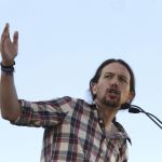 El secretario general de Podemos, Pablo Iglesias, participa en el primer día de campaña del candidato a la Comunidad de esta formación, José Manuel López