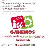 «¡Ya tenemos el logo de la coalición electoral!». Con este tuit desde el perfil de IU Fuenlabrada anunciaba el polémico logo en el que la formación utiliza los nombre de Ganemos y Los Verdes