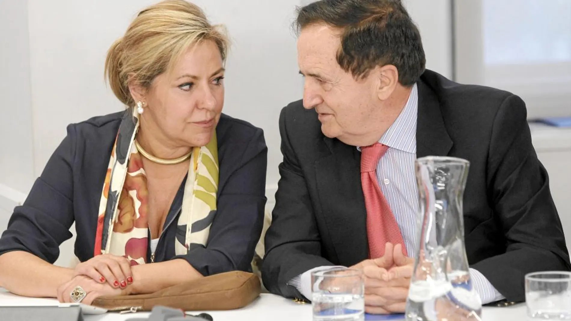 Rosa Valdeón conversa con Juan José Lucas durante la reunión del comité ejecutivo nacional del Partido Popular