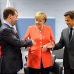 Medvedev, Merkel y Sarkozy, en la última reunión del G-20