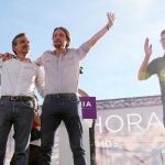 Pablo Iglesias, junto a Íñigo Errejón y el candidato de Podemos a la Presidencia de la Comunidad de Madrid, José Manuel López