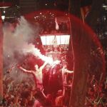 Los aficionados del FC Barcelona celebraron el triplete en la Fuente de Canaletas