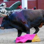 El banderillero Domingo Valencia resultó cogido espectacularmente